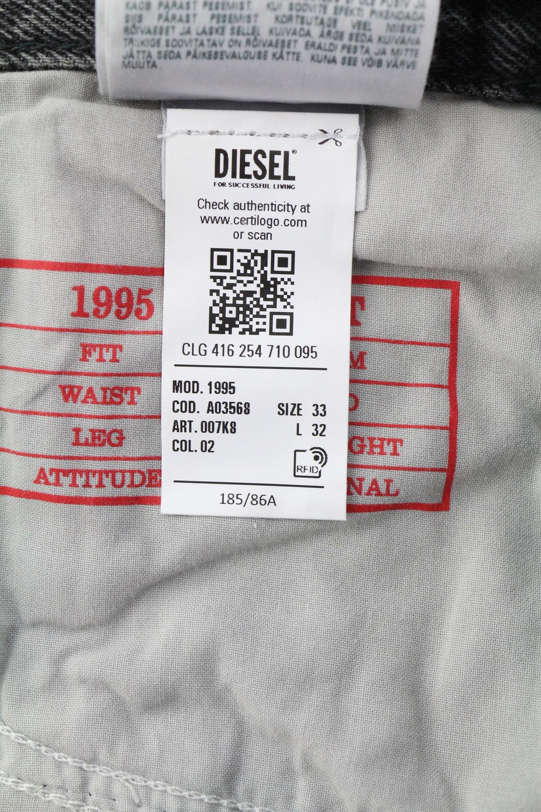 DIESEL 1995 D-SARK 007K8 Men Jeans W33/L32 Slim  Straight Distress Grey RRP€195