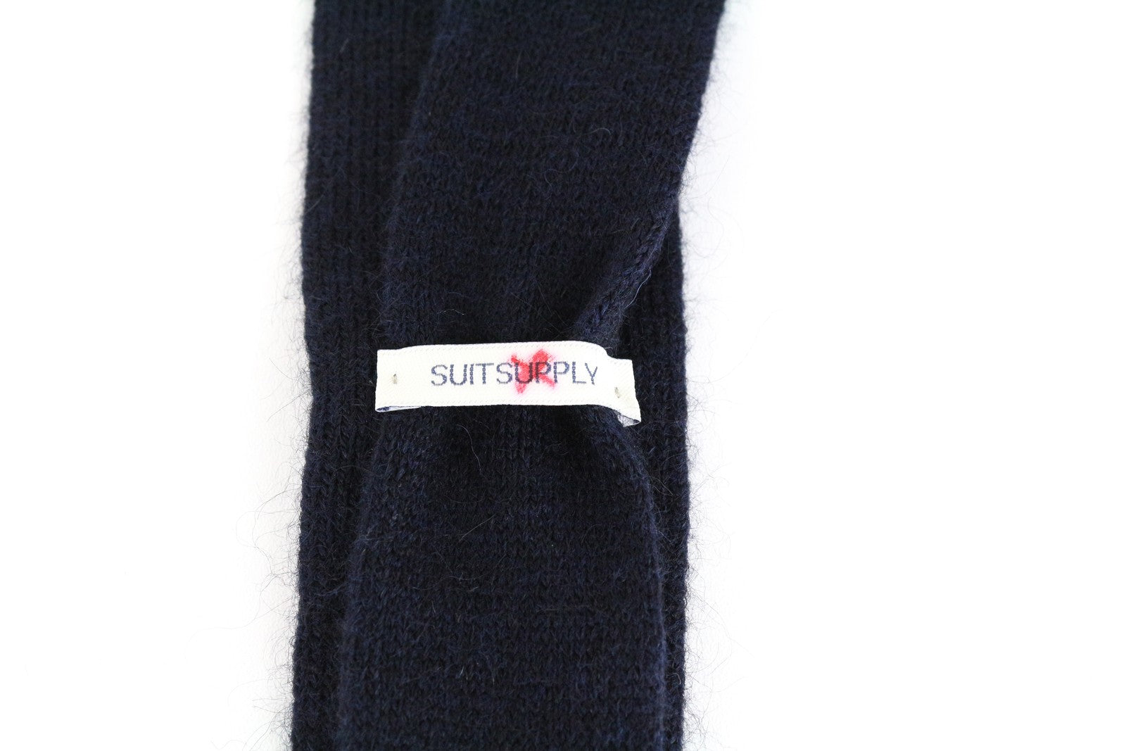 SUITSUPPLY Men's Tie 146 x 5.9 cm Alpaca Wool Blend Knitted Square-End Dark Blue