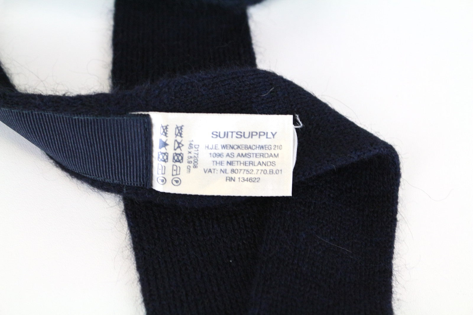 SUITSUPPLY Men's Tie 146 x 5.9 cm Alpaca Wool Blend Knitted Square-End Dark Blue