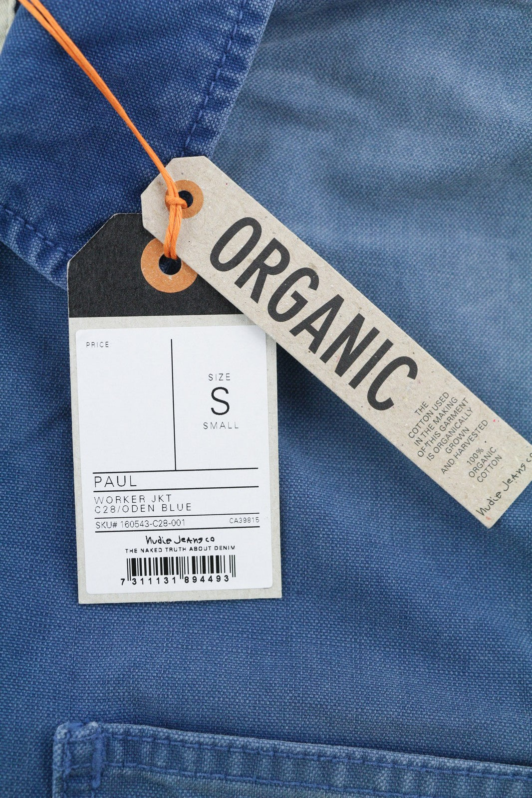 NUDIE Paul Mens Jacket S Worker Oden Blue Washed Buttoned  Neck Pockets