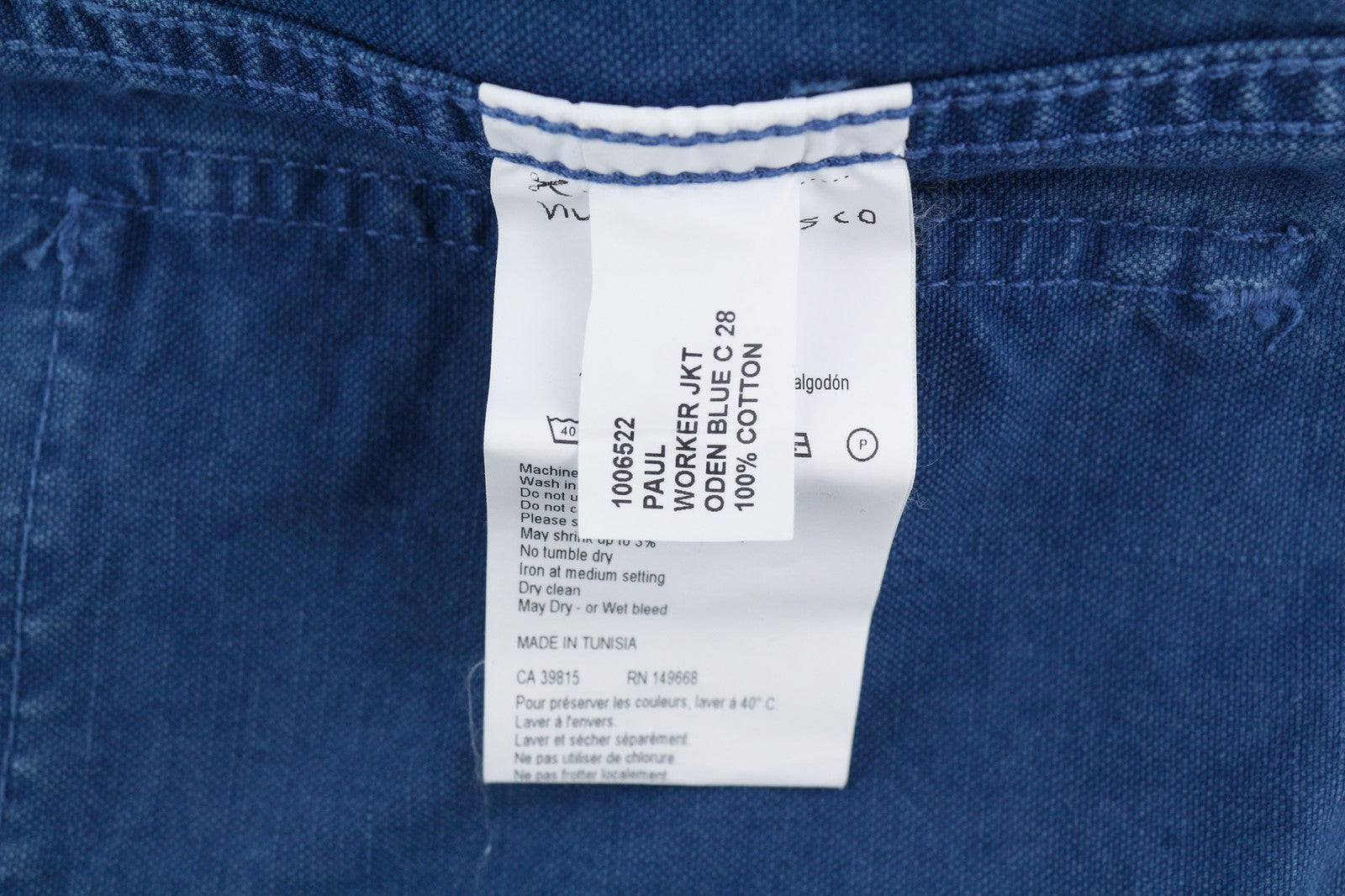 NUDIE Paul Mens Jacket S Worker Oden Blue Washed Buttoned  Neck Pockets