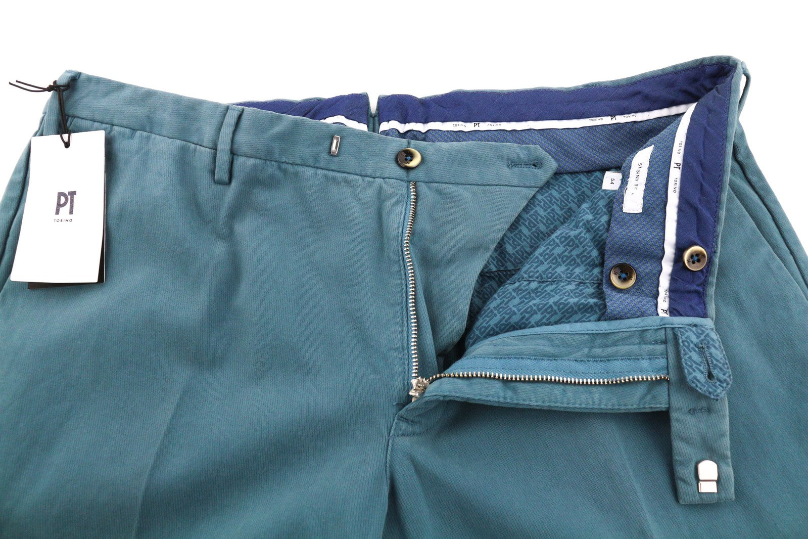 PT TORINO Men Trousers 54 W38 Skinny  Cotton Stretchy Blue Dress Pleated Front