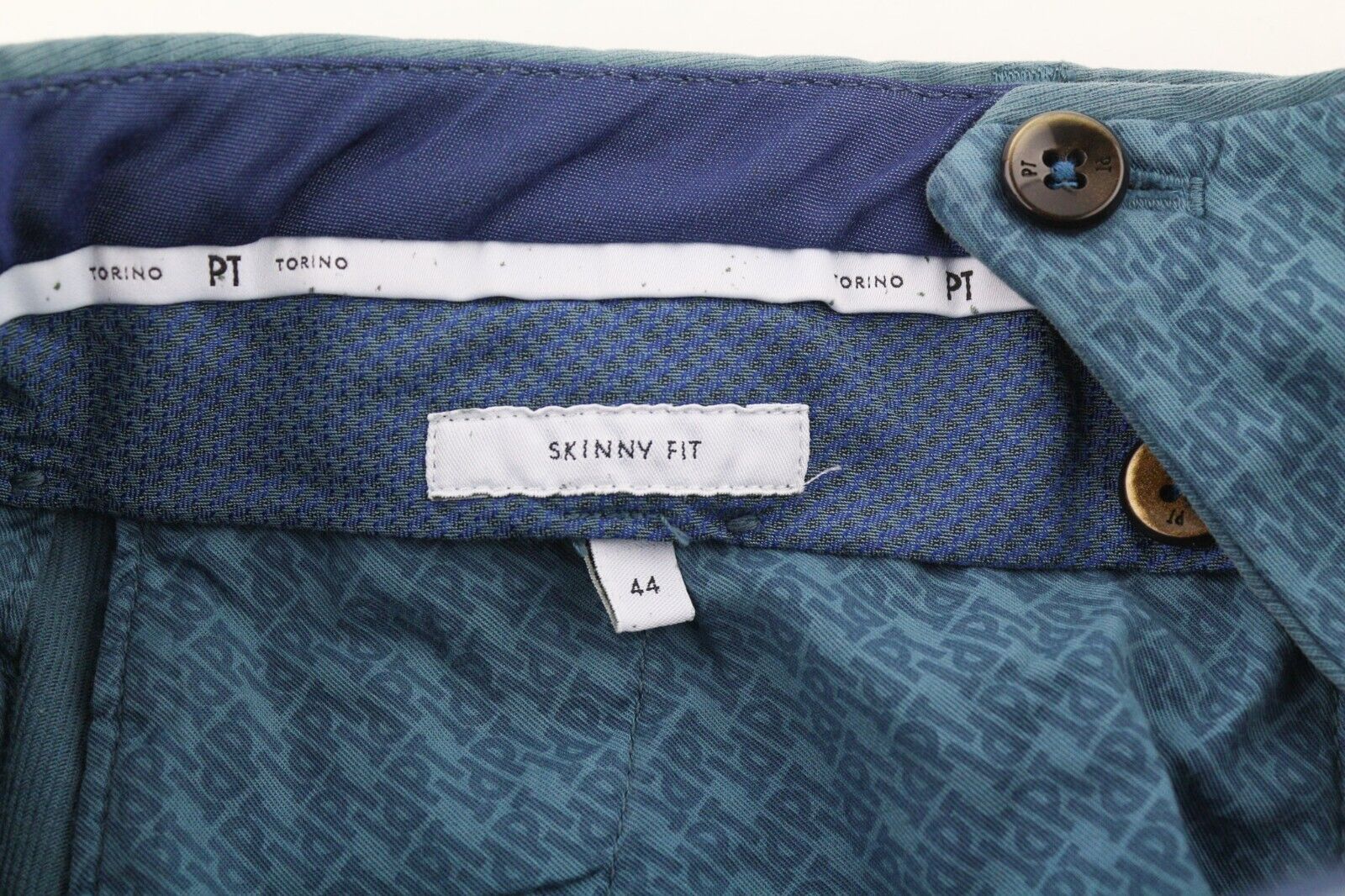 PT TORINO Men Trousers 44 W28 Skinny  Cotton Stretchy Blue Dress Pleated Front