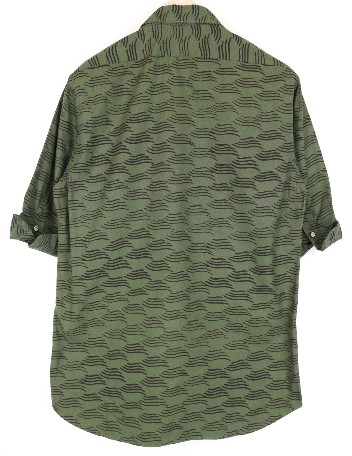 SCOTCH & SODA Vacanza Men's Shirt ~L Khaki Green Abstract Print 3/4 Sleeves