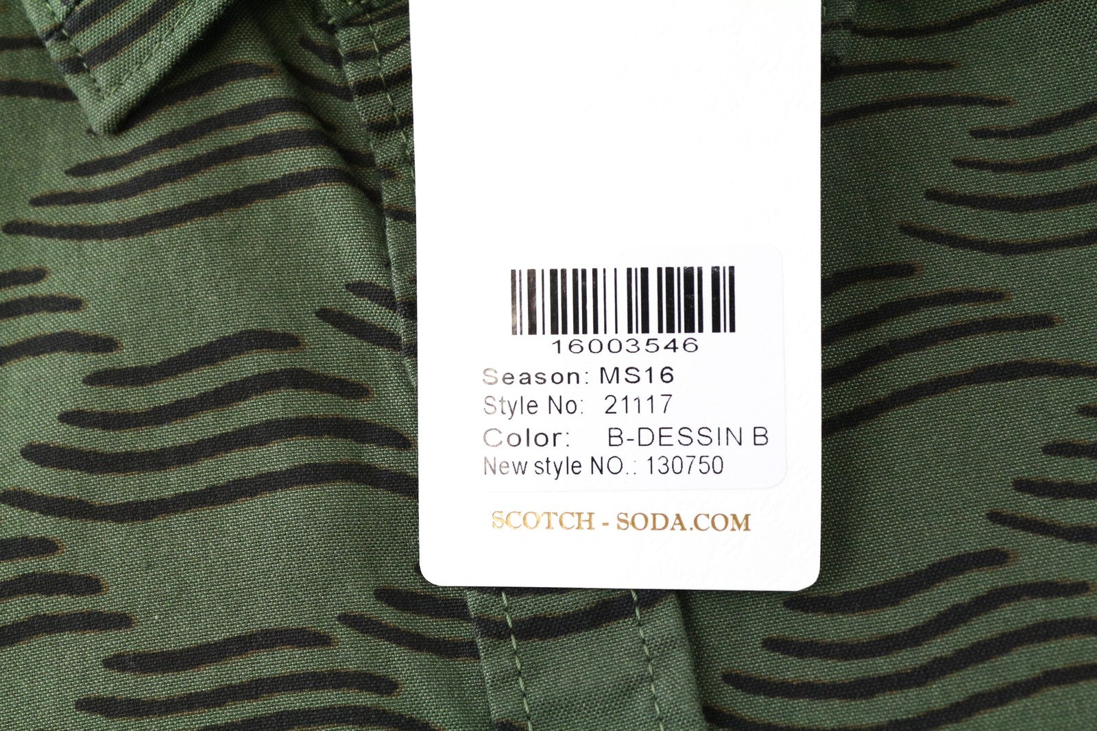 SCOTCH & SODA Vacanza Men's Shirt ~L Khaki Green Abstract Print 3/4 Sleeves