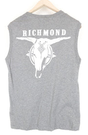RICHMOND X Men's T-Shirt L Grey Crew Neckline Sleeveless Printed Back Melange