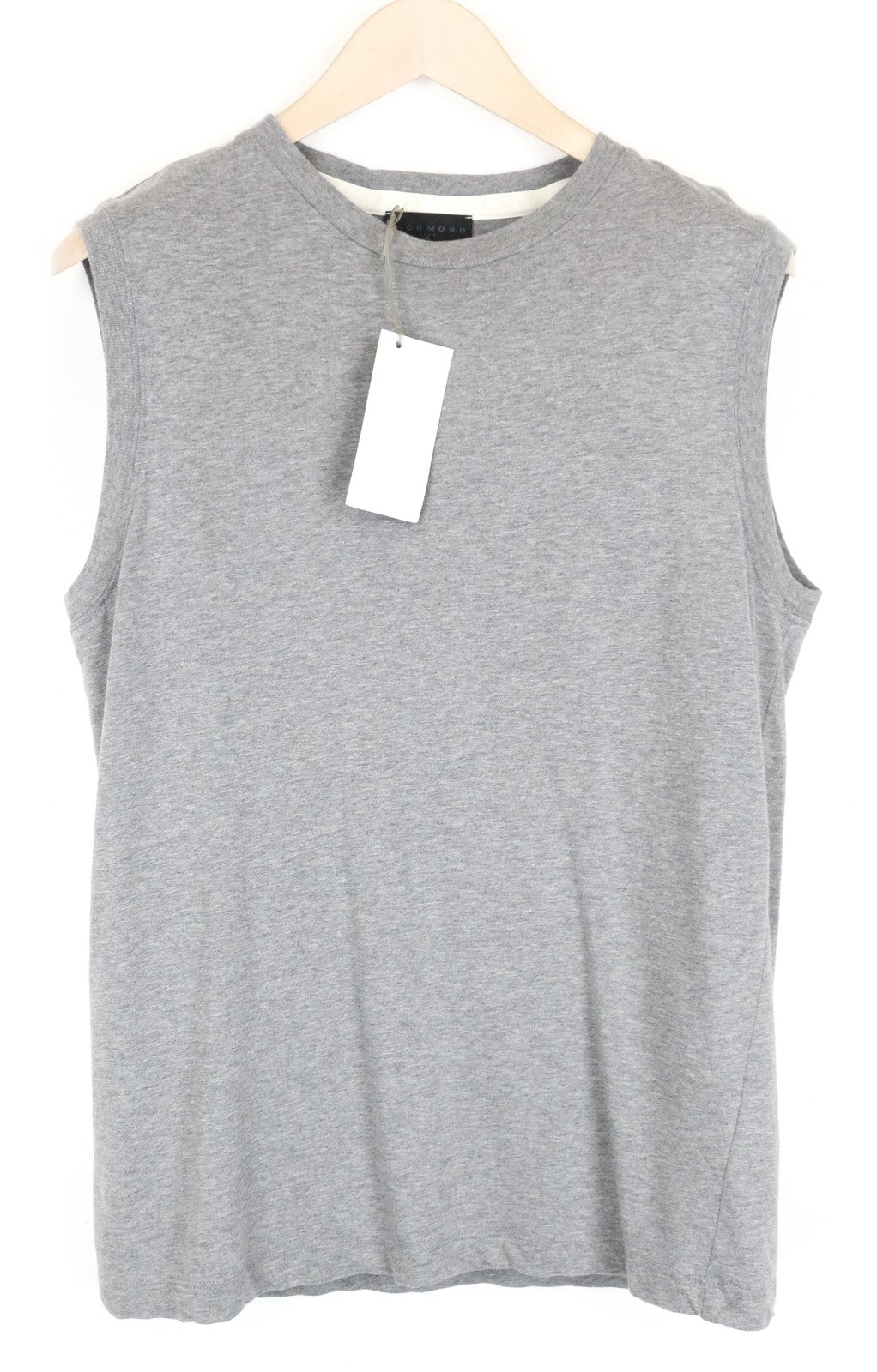 RICHMOND X Men's T-Shirt L Grey Crew Neckline Sleeveless Printed Back Melange