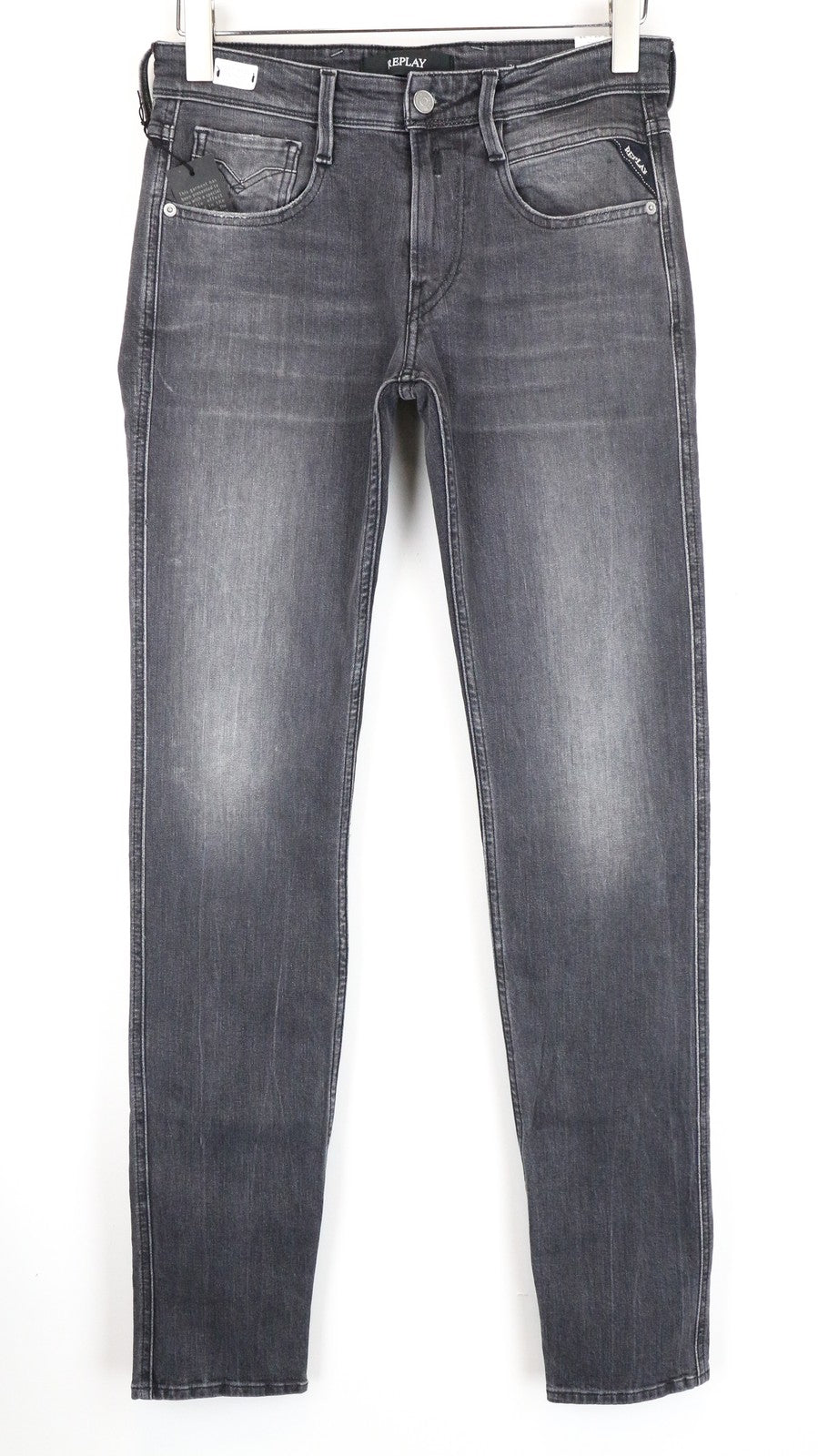 REPLAY Anbass vyriški džinsai W29/L34, aptempti, sendinto pilko džinso, laisvalaikio stiliaus 