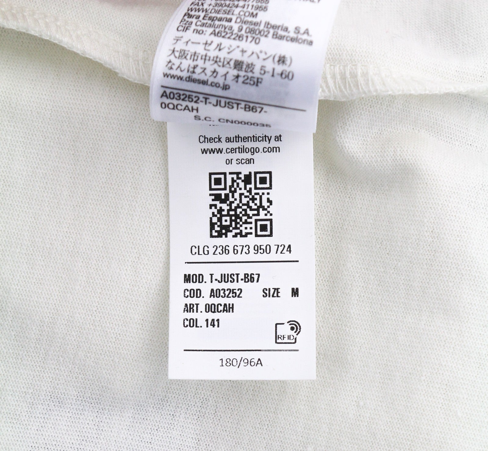 DIESEL T-Just-B67 Mens T-Shirt M Short Sleeve Crew Collar  Tricot RRP€60