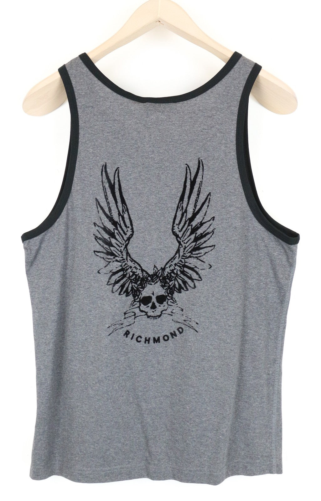 RICHMOND X Men's T-Shirt ~L Dark Grey Crew Neck Sleeveless Printed Back Melange