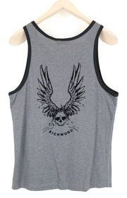 RICHMOND X Men's T-Shirt ~L Dark Grey Crew Neck Sleeveless Printed Back Melange