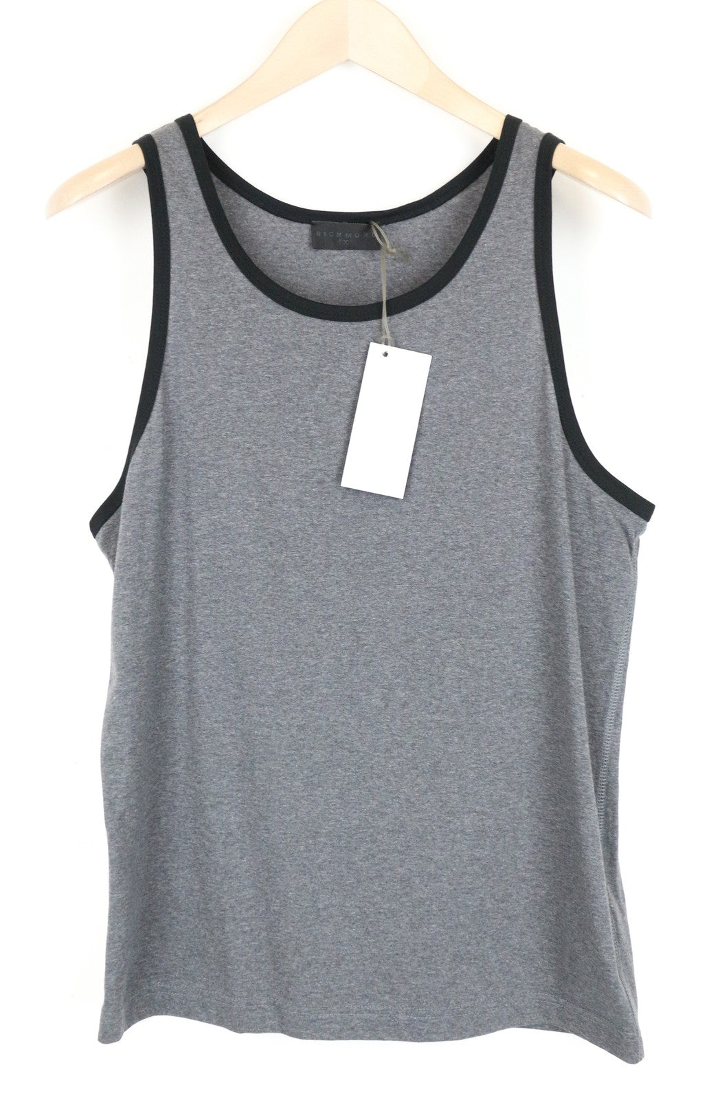 RICHMOND X Men's T-Shirt ~L Dark Grey Crew Neck Sleeveless Printed Back Melange