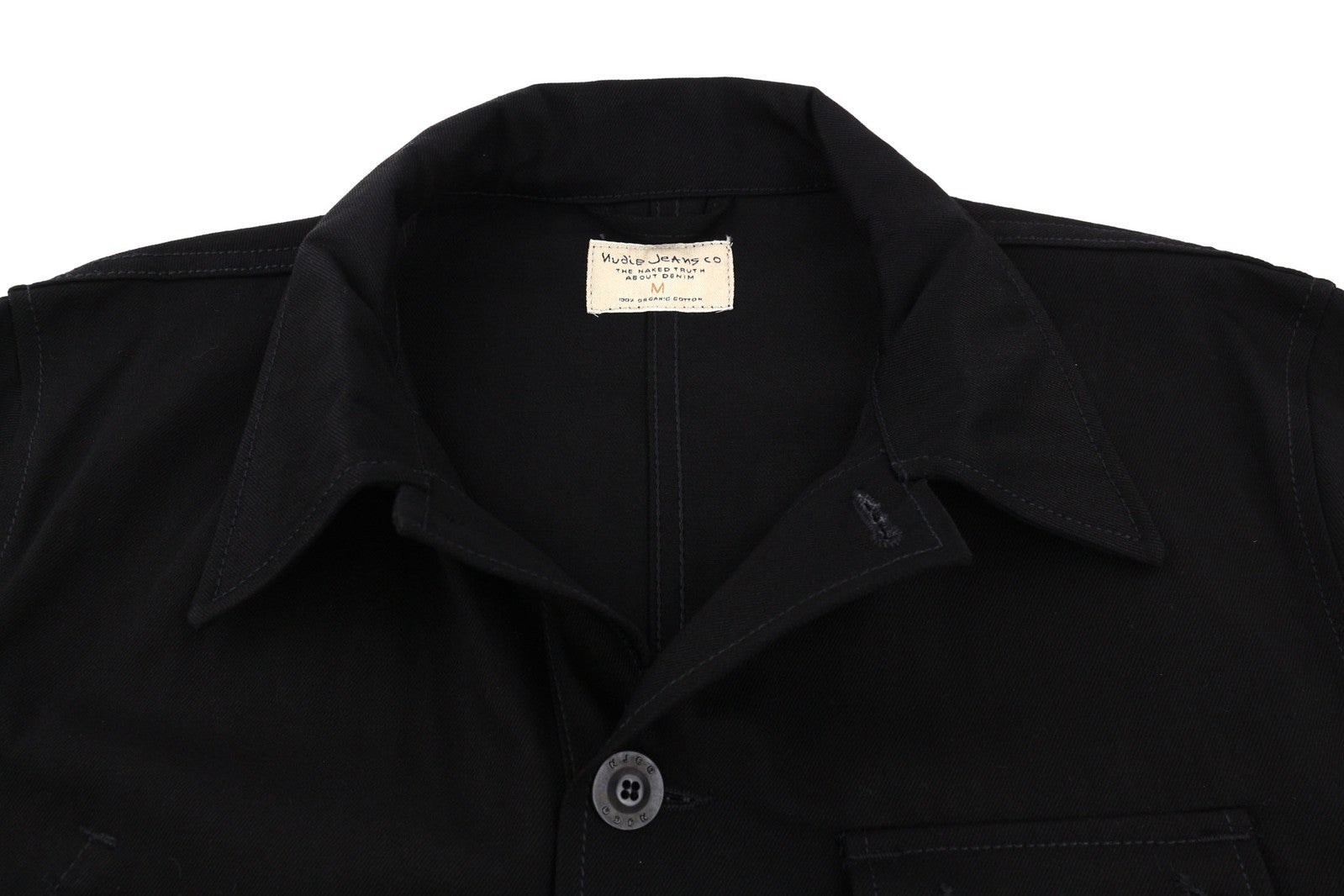 NUDIE Jonathan Men Jacket M Worker Neck Buttoned Patch Pockets Denim Black