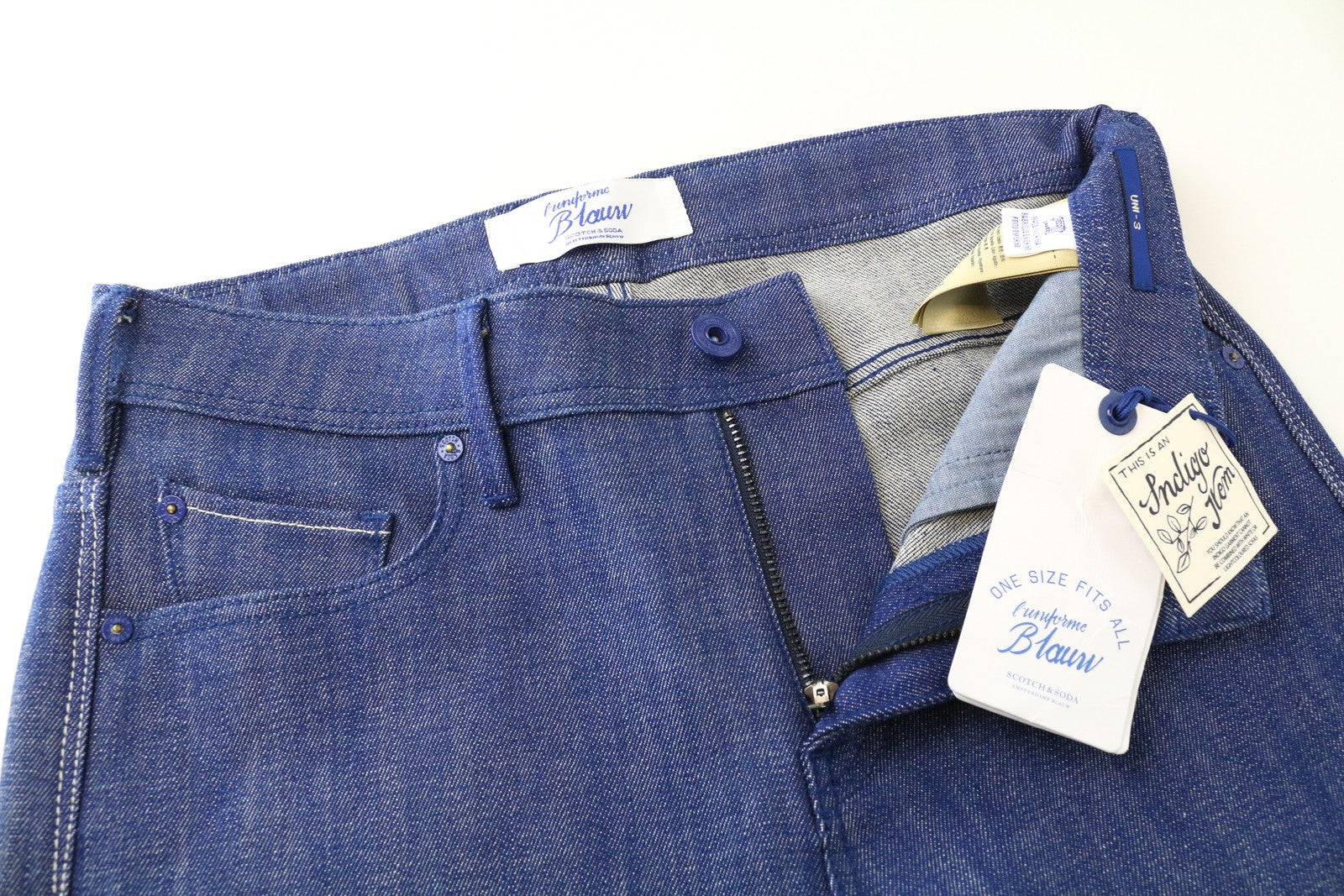 SCOTCH &amp; SODA Blauw vyriški džinsai ~W30/L30 Indigo Slim Hem laisvalaikio su užtrauktuku 