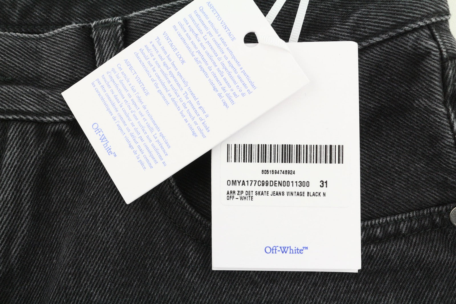 OFF-WHITE Men Jeans 31 Zip Detailed Skate Vintage Black Buttoned RRP€550