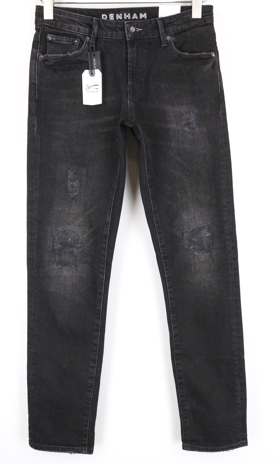 DENHAM Monroe Women's Jeans W24/L30 Tapered Girlfriend Distressed Black Washed