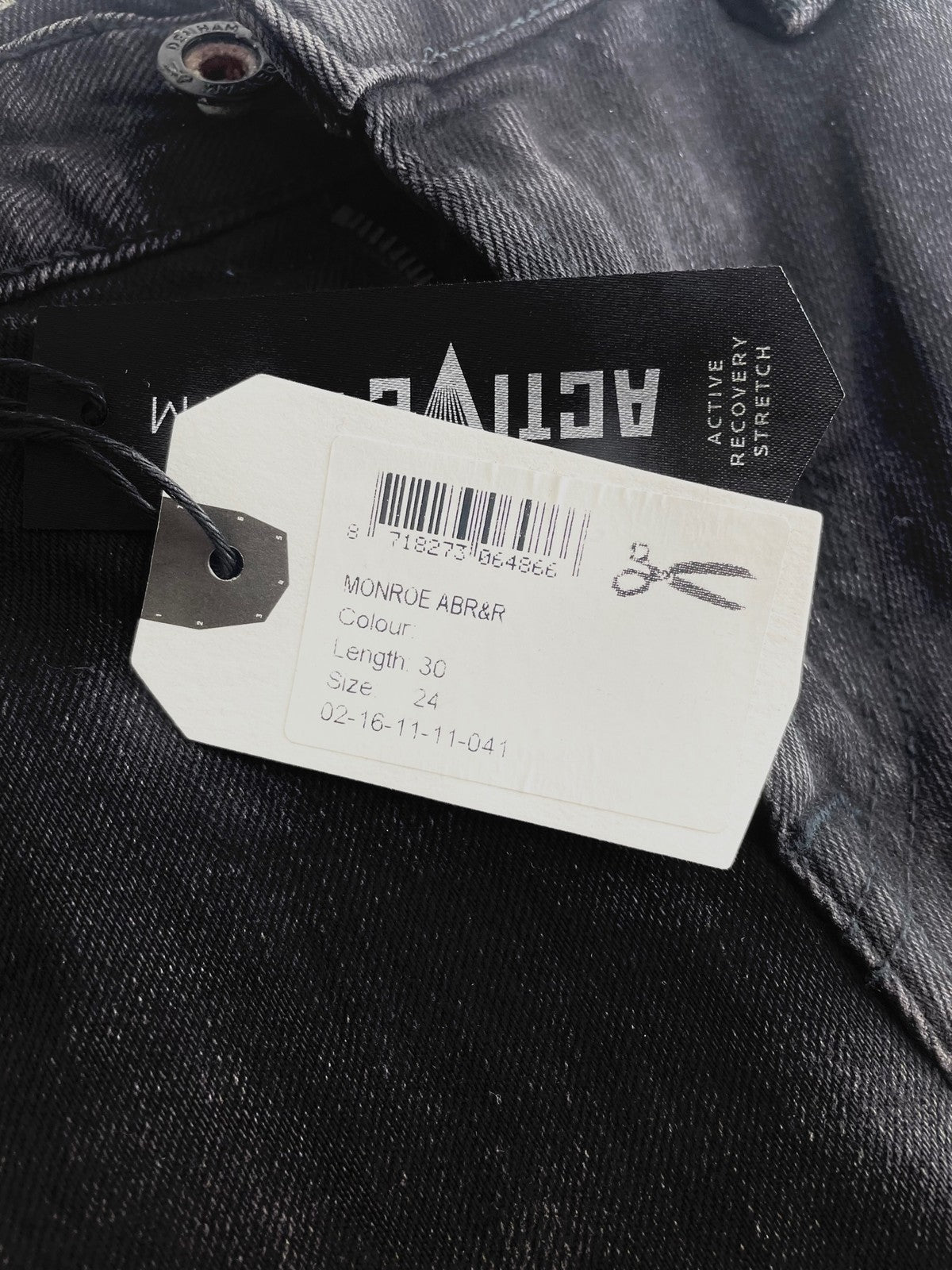 DENHAM Monroe Women's Jeans W24/L30 Tapered Girlfriend Distressed Black Washed