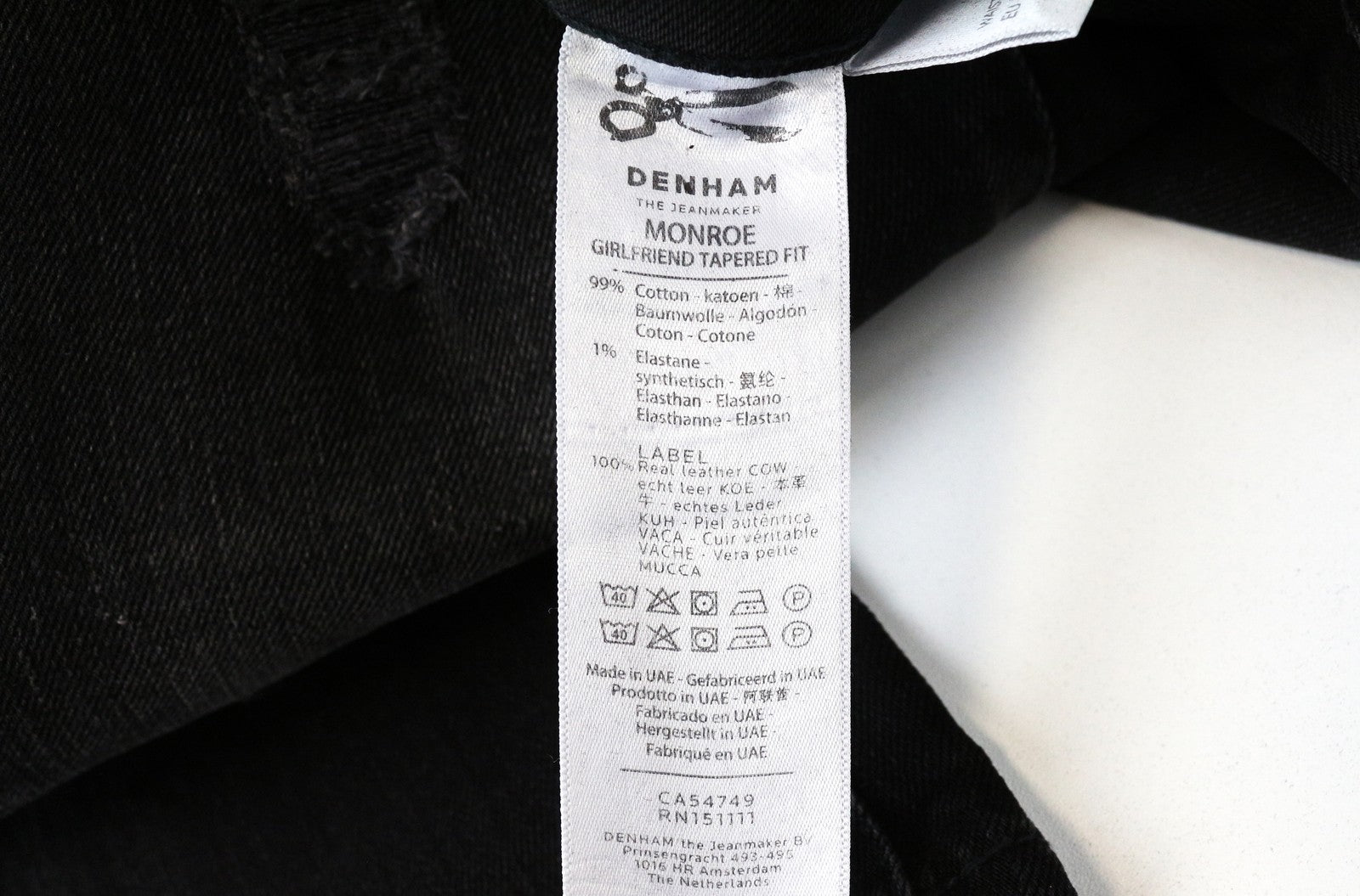 DENHAM Monroe Women's Jeans W24/L30 Tapered Girlfriend Distressed Black Washed