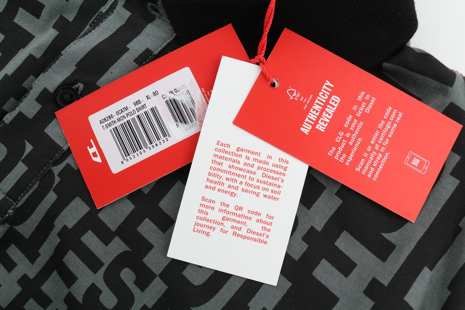 DIESEL T-Smith-Mon Polo Mens T-Shirt XL Short Sleeve Cotton Black RRP€150