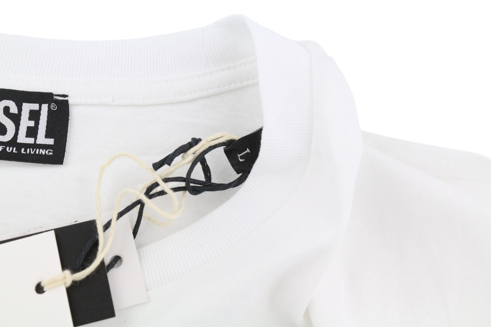 DIESEL T-Diegos-LS-K27 Men T-Shirt L White Cotton Long Sleeved Crew Neck Tricot