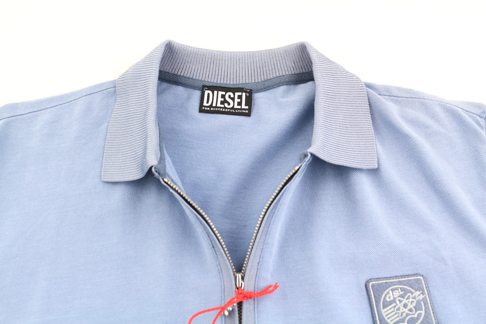 DIESEL T-Aragon Mens T-Shirt 2XL Short Sleeve Polo Half Zip Light Blue RRP€150