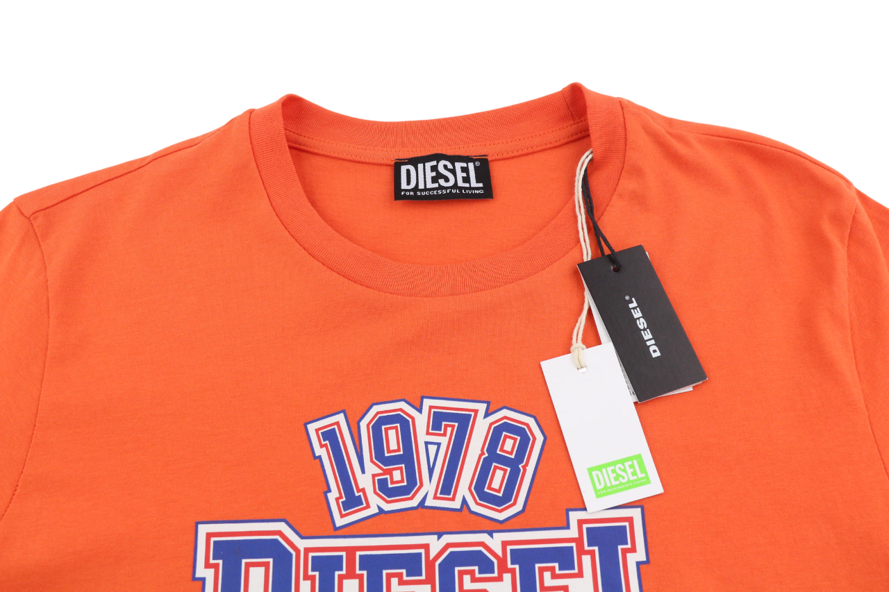 DIESEL T-Diegos-K26 Mens T-Shirt S Short Sleeve Crew Neck  Orange Casual