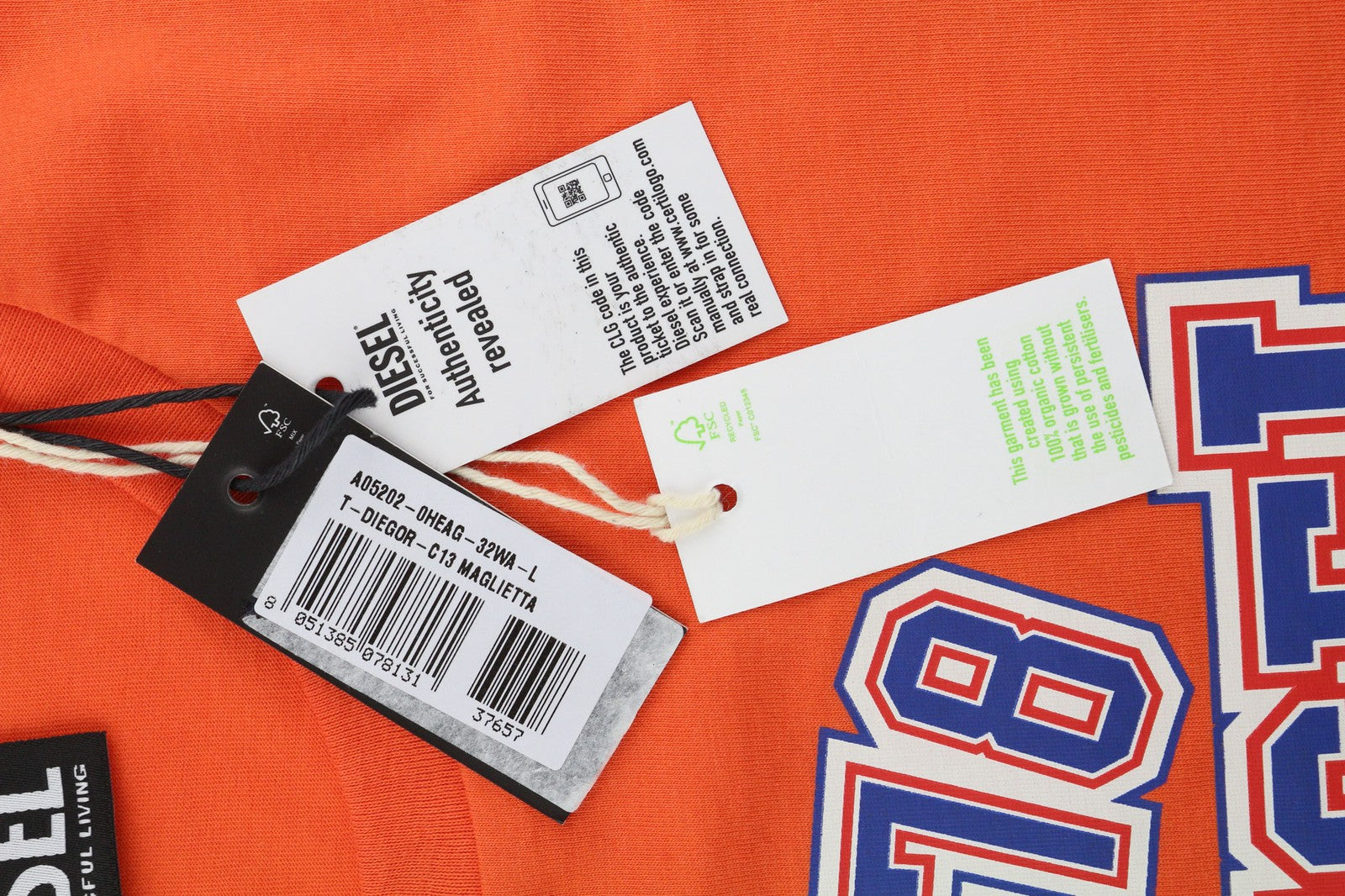 DIESEL T-Diegos-K26 Mens T-Shirt S Short Sleeve Crew Neck  Orange Casual