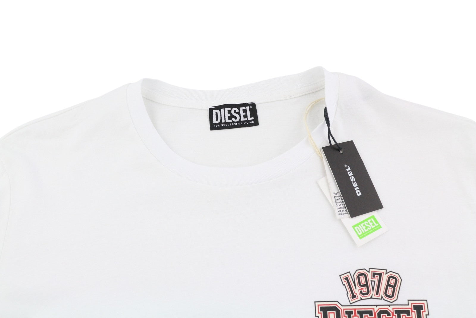 DIESEL T-Diegos-LS-K27 Men T-Shirt XL White Cotton Long Sleeved Crew Collar Logo