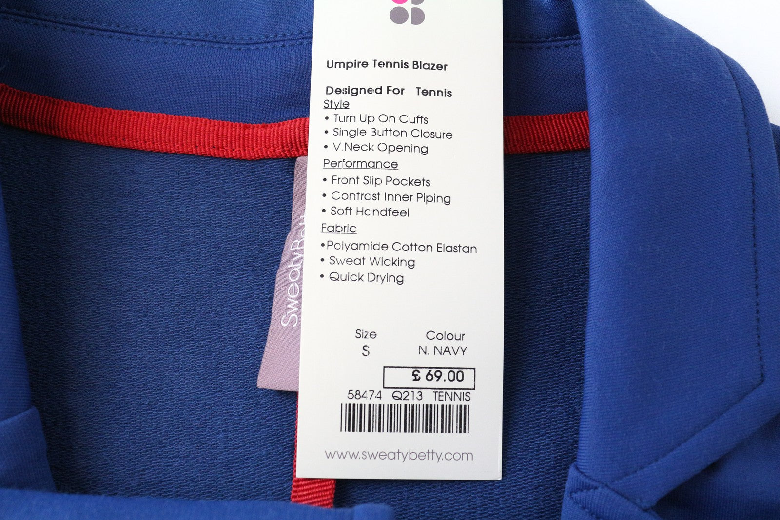 SWEATY BETTY Women's Umpire Tennis Blazer S Sweat-Wicking Quick-Drying Blue