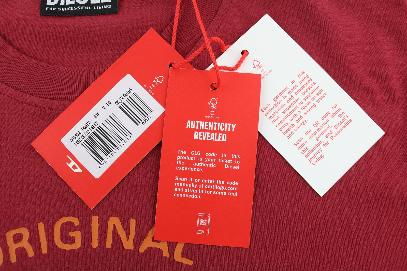 DIESEL T-Diegor-E12 Mens T-Shirt M Short Sleeve Crew Neck  Print Red Casual