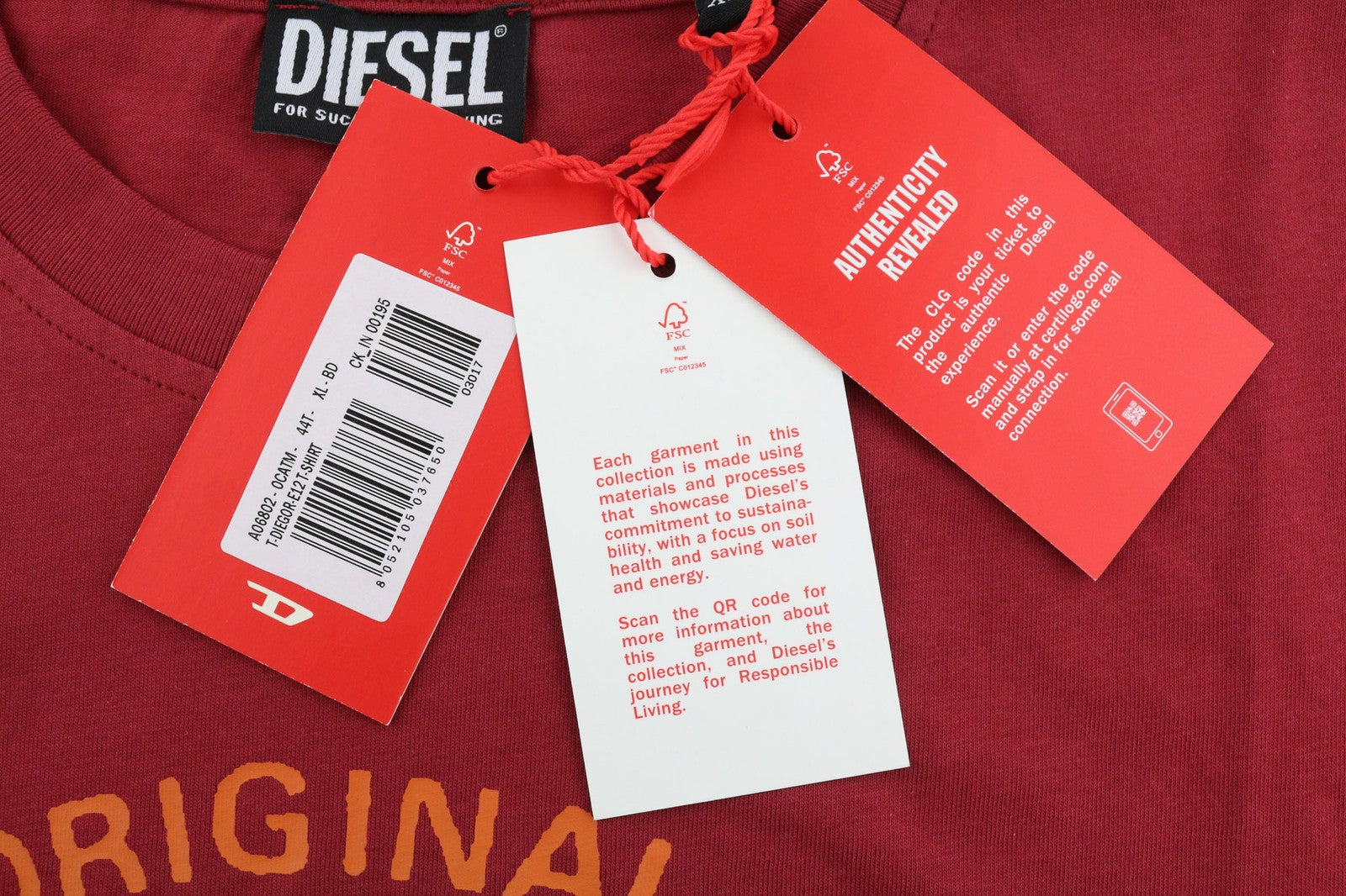 DIESEL T-Diegor-E12 Mens T-Shirt XL Short Sleeve Crew Neck  Print Red Casual