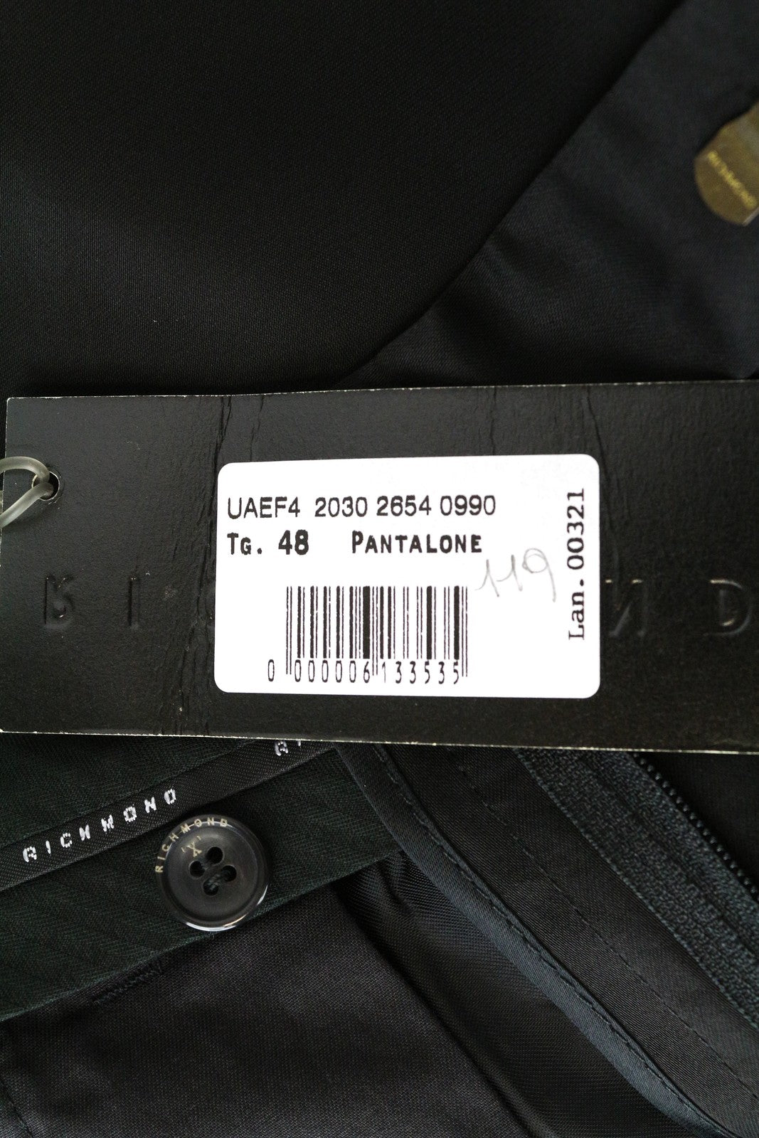 RICHMOND Men's Trousers 48 Slim Fit Black Pleated Zip-Fly Solid Chino Style