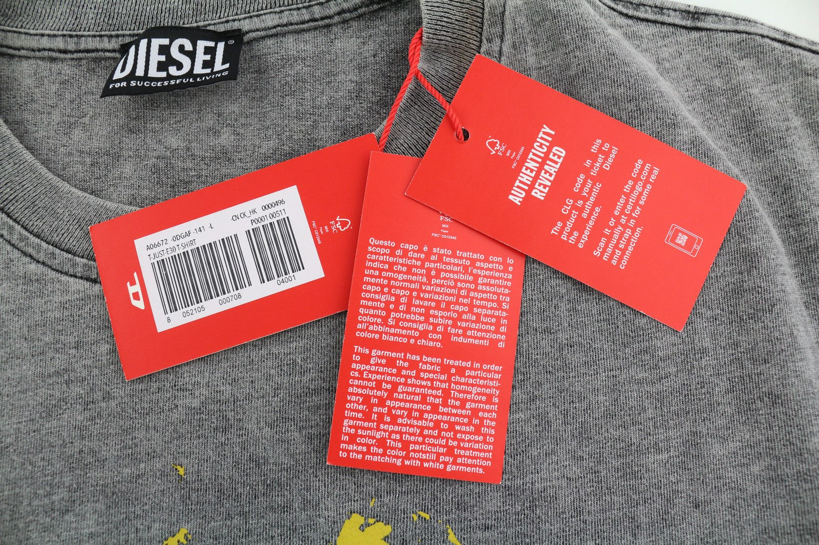 DIESEL T-Just-E30 Mens T-Shirt L Short Sleeve Crew Collar Dark Tricot Casual