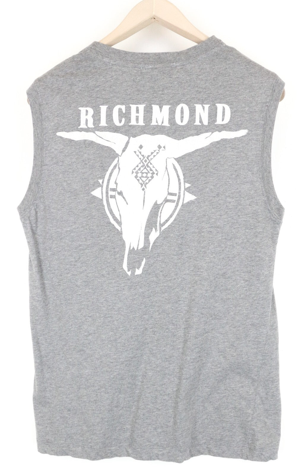 RICHMOND X Men's T-Shirt L Sleeveless Printed Back Melange Grey Crew Neckline
