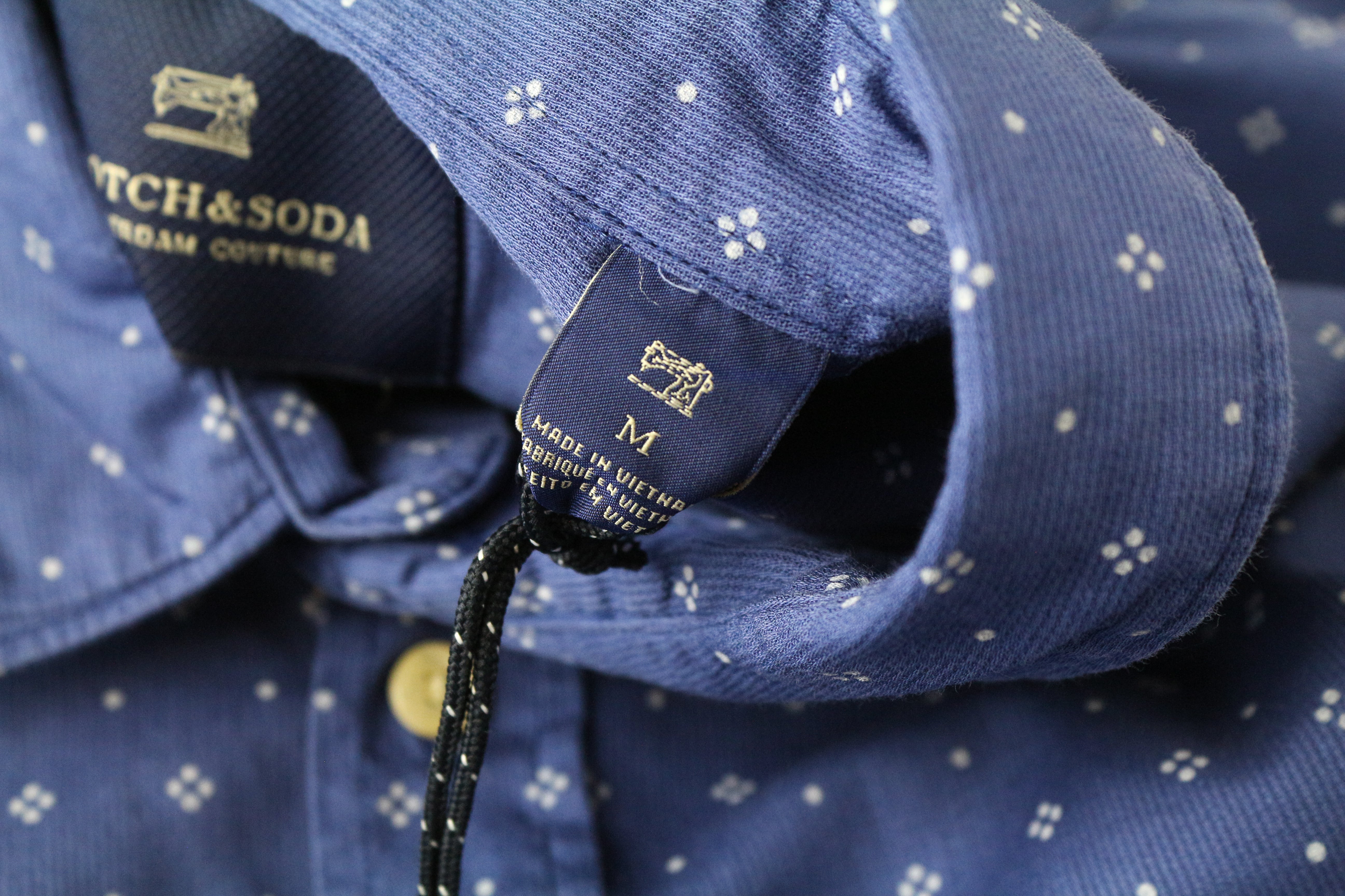 SCOTCH & SODA Men's Shirt M Blue Printed Button-Up Spread Collar Pure Cotton