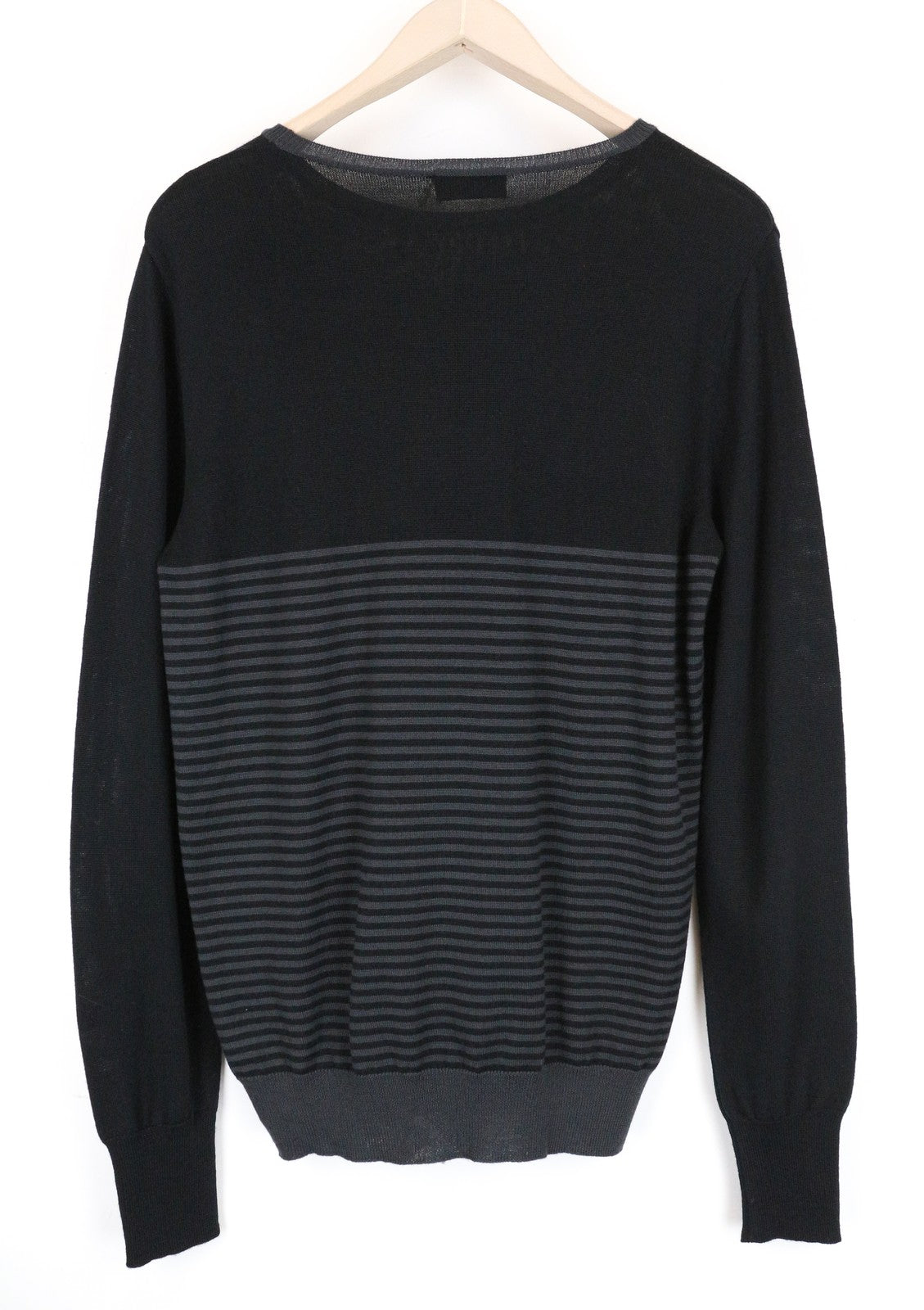 RICHMOND X Men's Jumper 50 Virgin Wool Knitted Sweater Striped Slogan Black