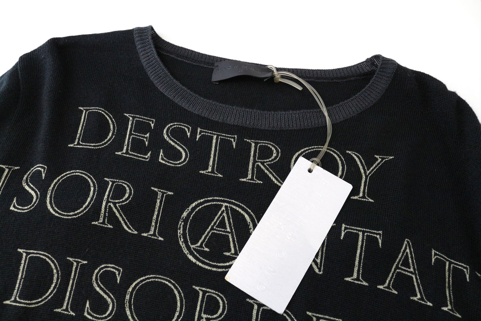 RICHMOND X Men's Jumper 50 Virgin Wool Knitted Sweater Striped Slogan Black