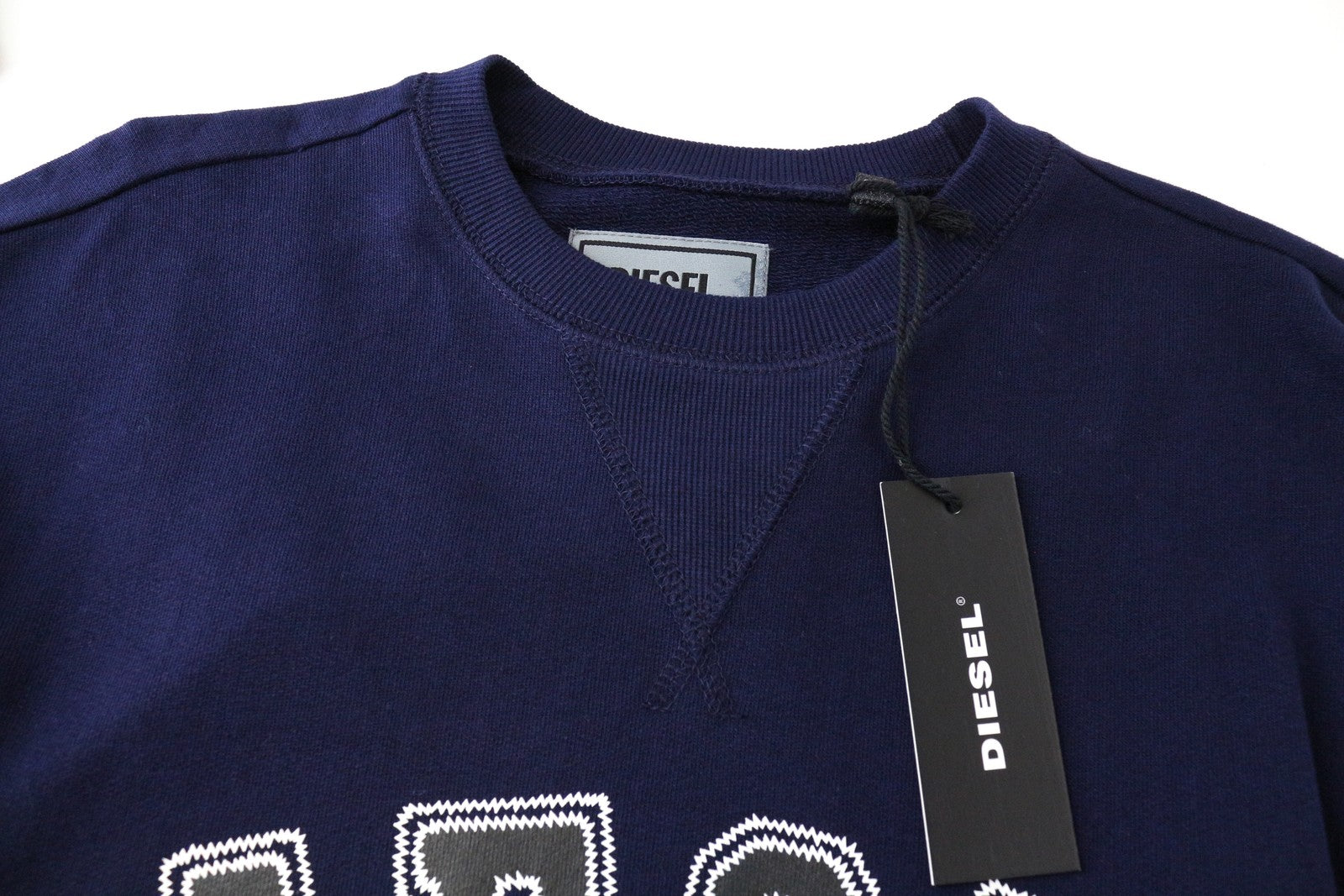 DIESEL S-Joe-B Felpa Men's Sweatshirt M Patched Slogan Dark Blue Crew Neckline