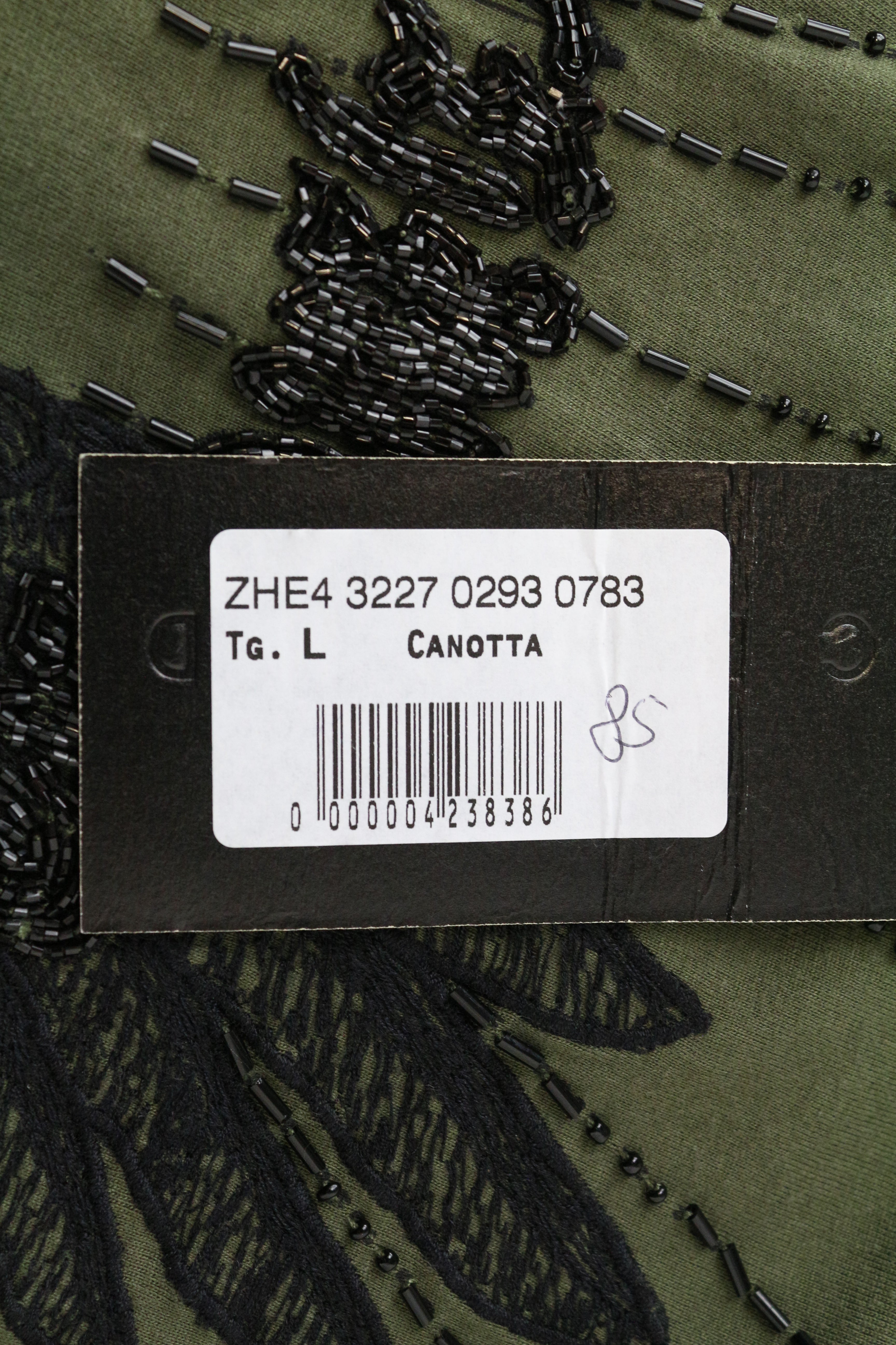 RICHMOND X Men's T-Shirt L Printed Beaded Front Khaki Green Sleeveless