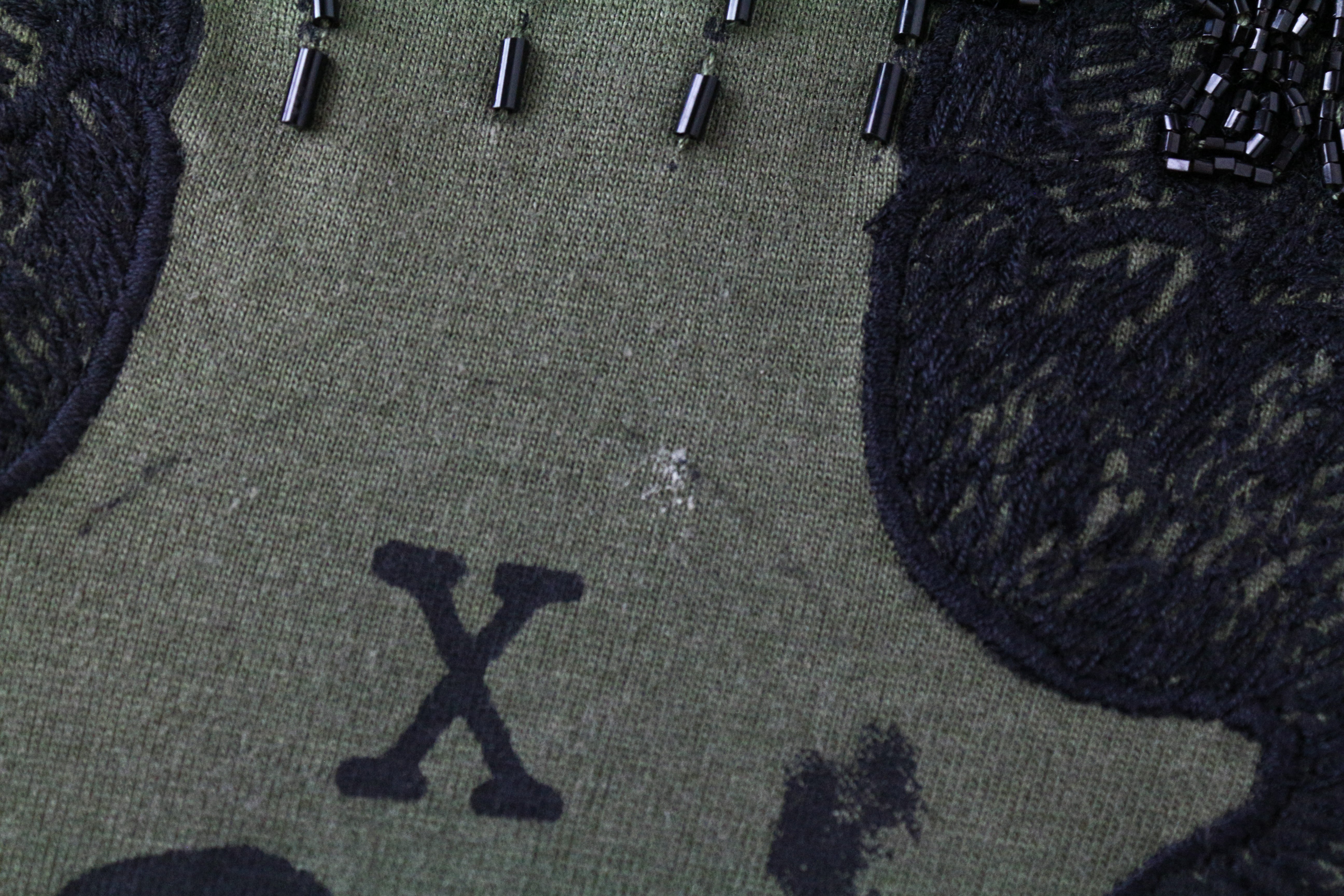 RICHMOND X Men's T-Shirt L Printed Beaded Front Khaki Green Sleeveless