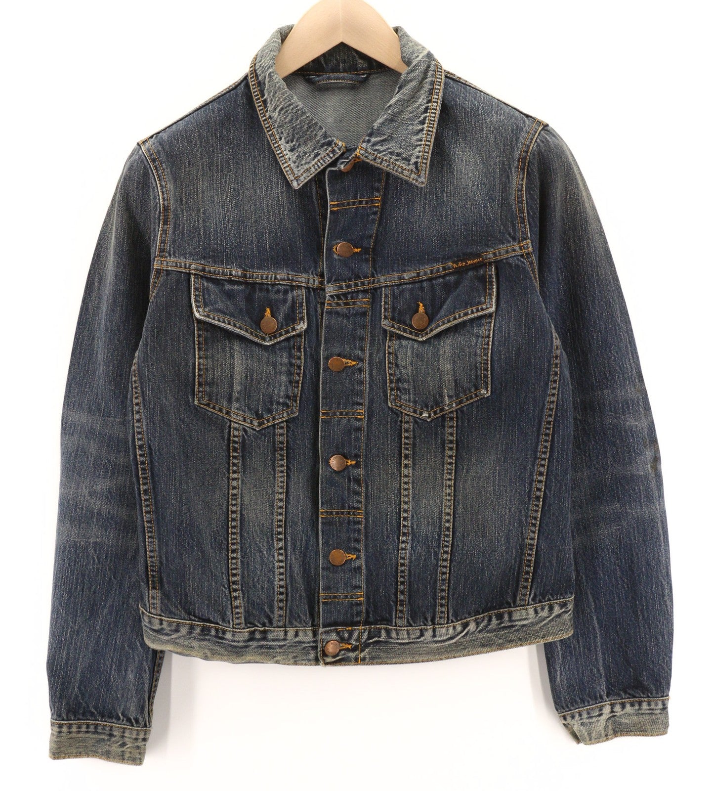 NUDIE JEANS Terry Org. Streaky Denim Mens Jacket M  Cotton Washed Denim Blue