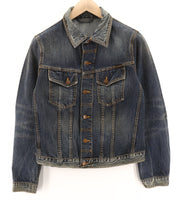 NUDIE JEANS Terry Org. Streaky Denim Mens Jacket M  Cotton Washed Denim Blue