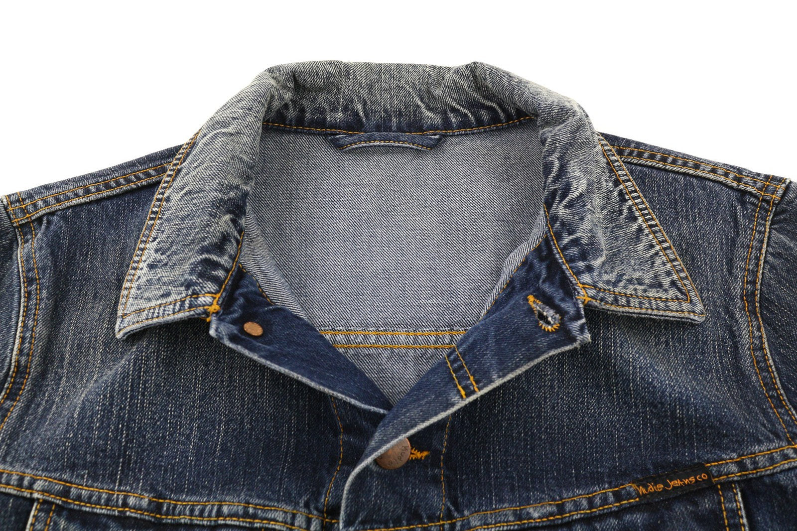 NUDIE JEANS Terry Org. Streaky Denim Mens Jacket M  Cotton Washed Denim Blue