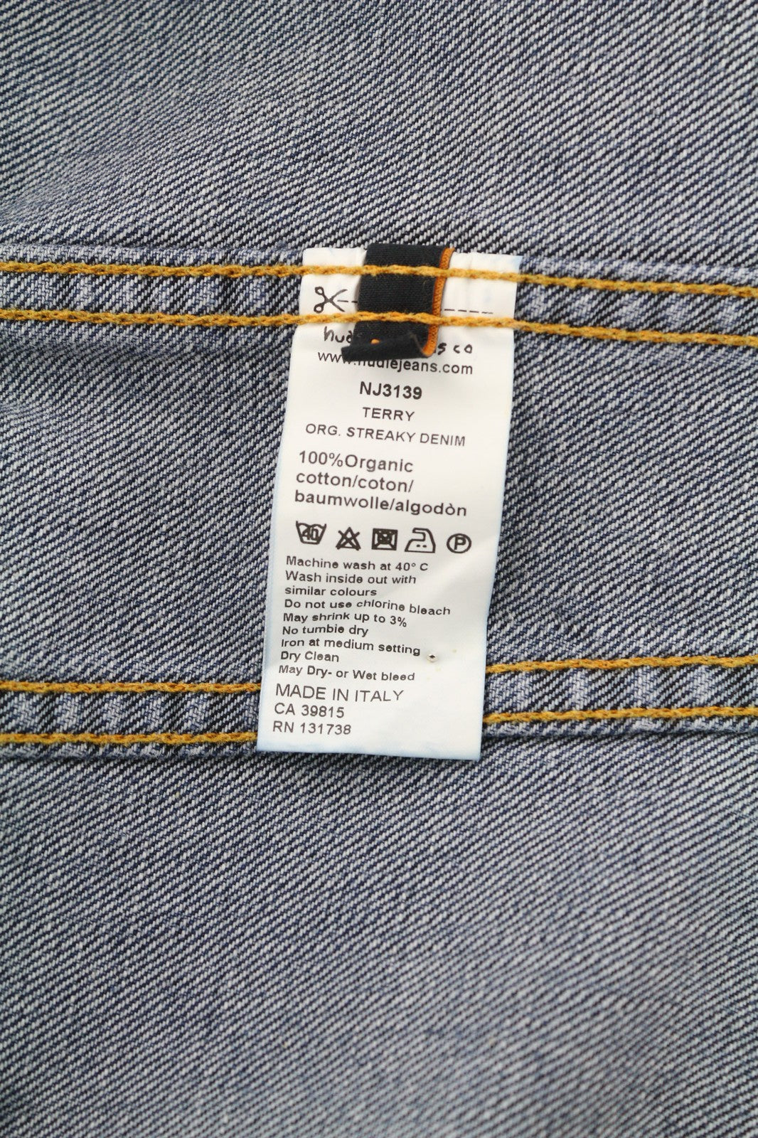 NUDIE JEANS Terry Org. Streaky Denim Mens Jacket M  Cotton Washed Denim Blue