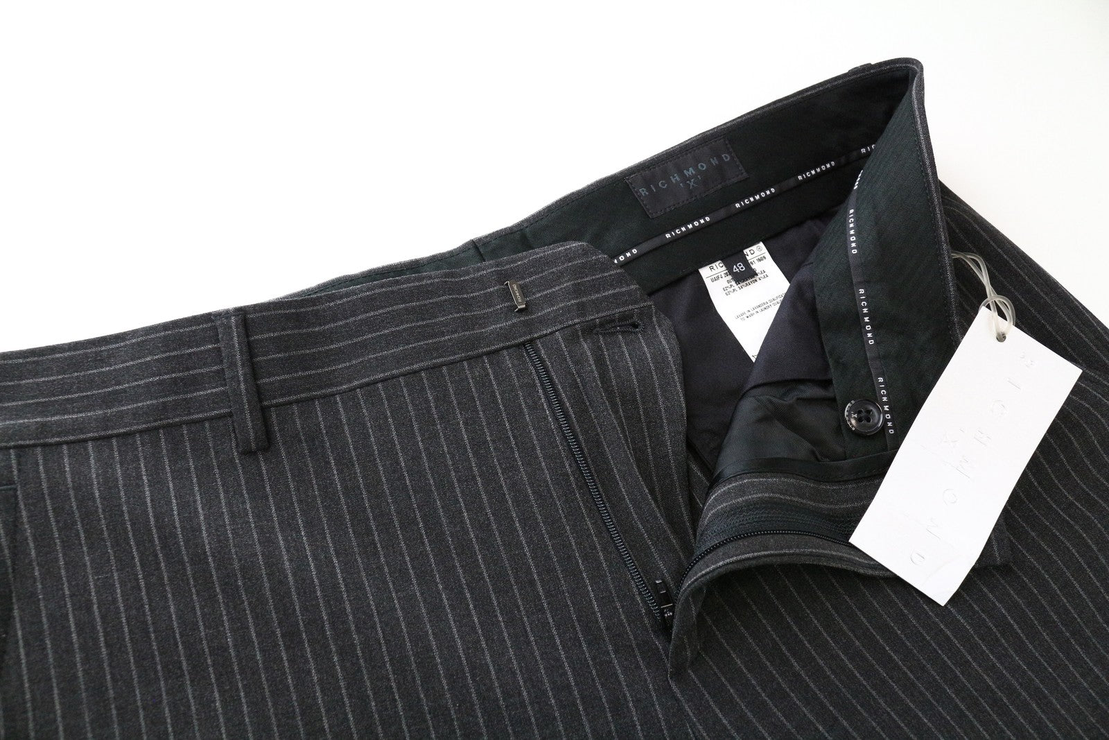 RICHMOND Men's Trousers 48 Striped Chino Styled Straight Fit Zip-Fly Formal