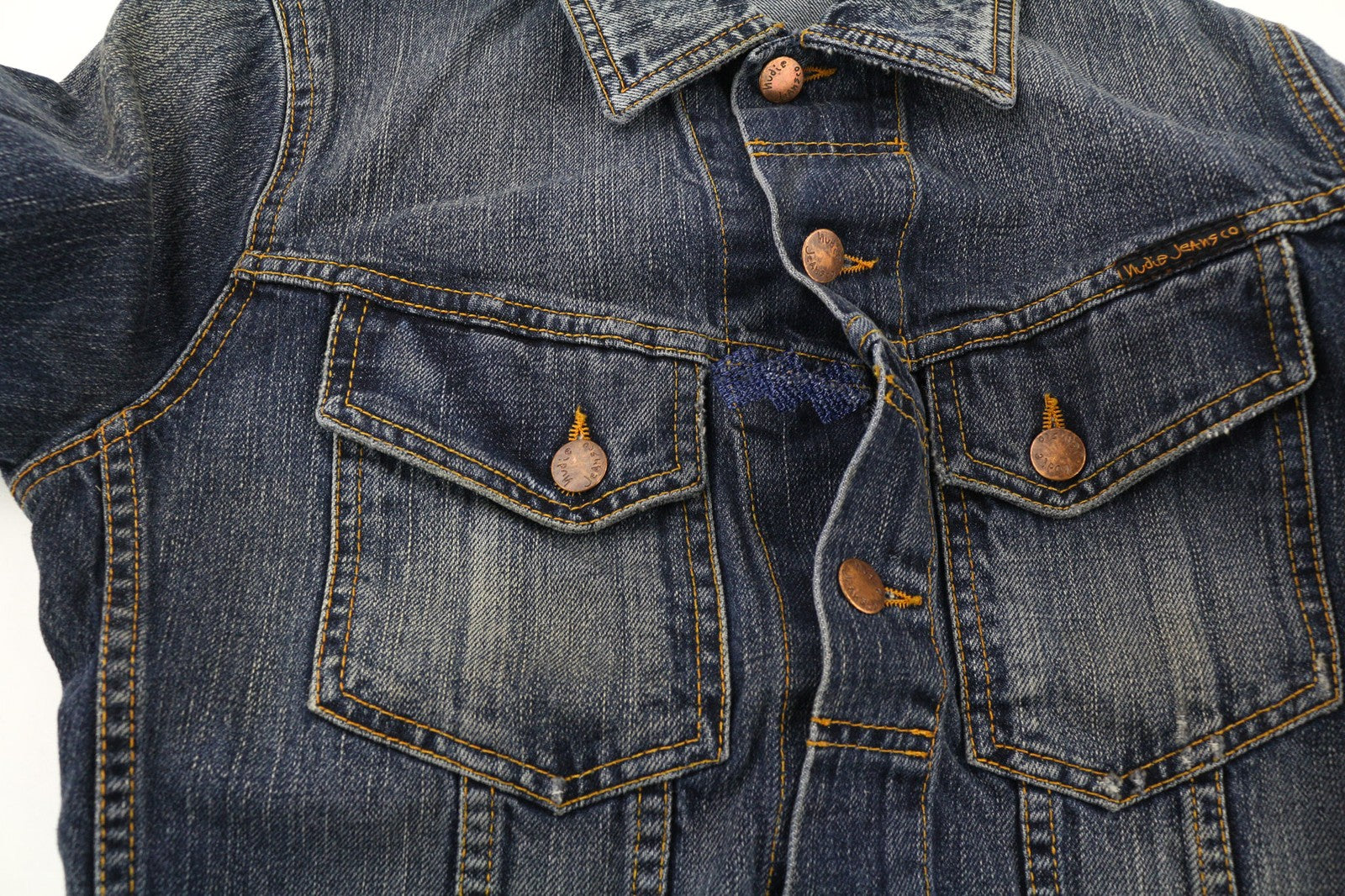 NUDIE JEANS Terry Org. Streaky Denim Mens Jacket XS Cotton Unlined Denim Blue