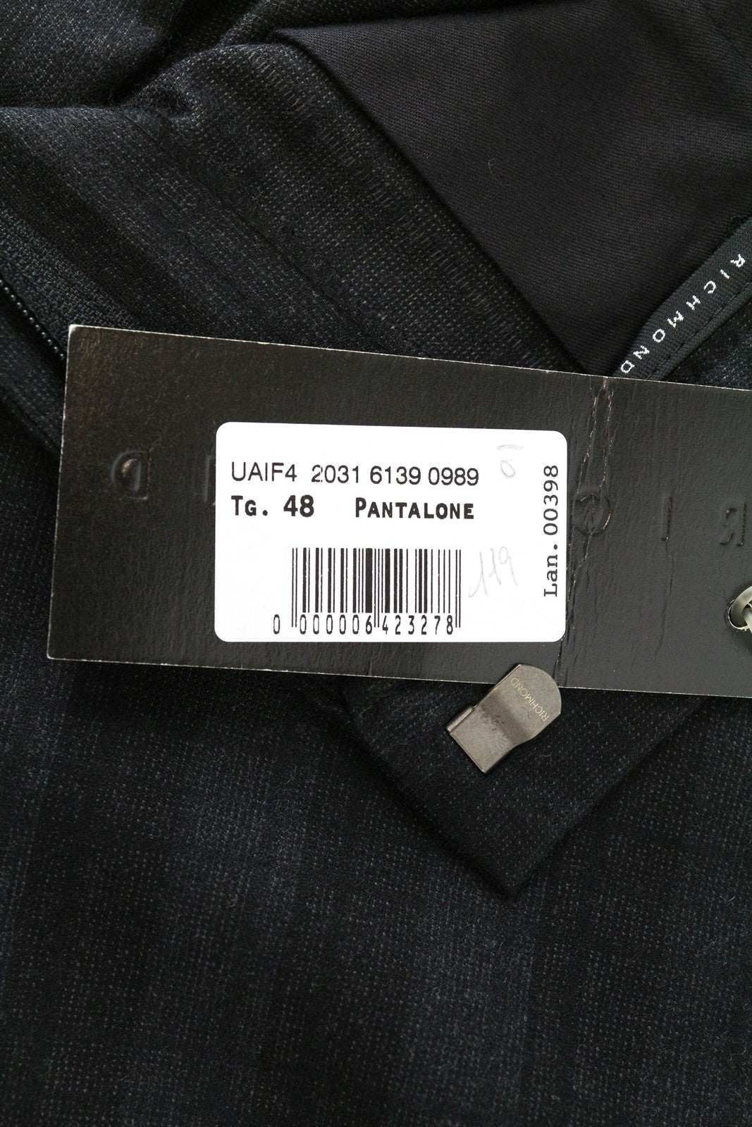 RICHMOND X Men's Trousers 48 Straight Checked Zip-Fly Wool Chino Virgin Wool