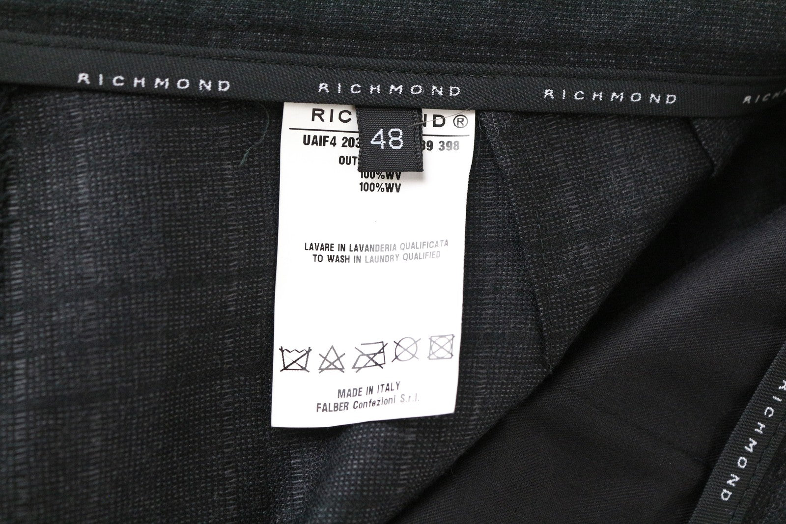 RICHMOND X Men's Trousers 48 Straight Checked Zip-Fly Wool Chino Virgin Wool