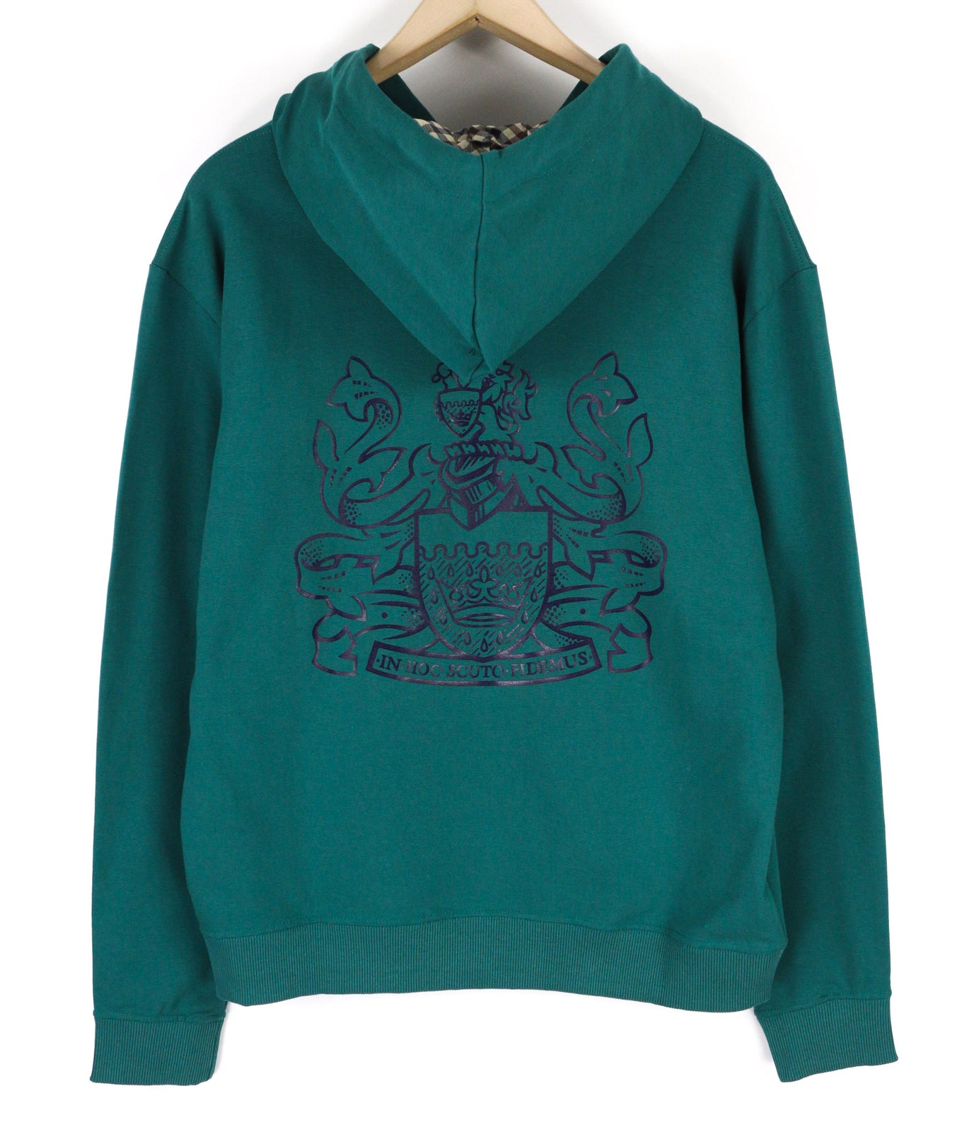 AQUASCUTUM FCIA18 Men Hoodie L Dark Green Kangaroo Hooded Pullover Straps Logo
