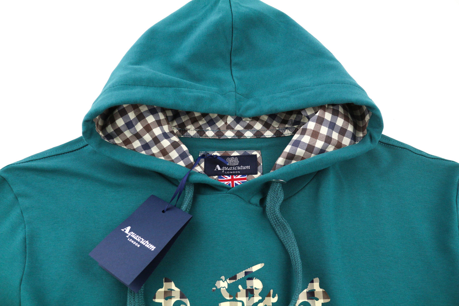 AQUASCUTUM FCIA11 Men Hoodie M Dark Green Kangaroo Hooded Pullover Straps Logo